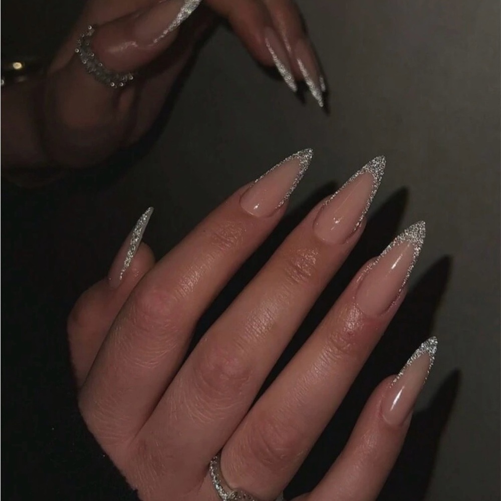 Glitter French Tip Fake Nails